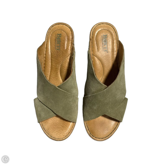 Shoes Heels Wedge By Born In Green & Tan, Size: 8