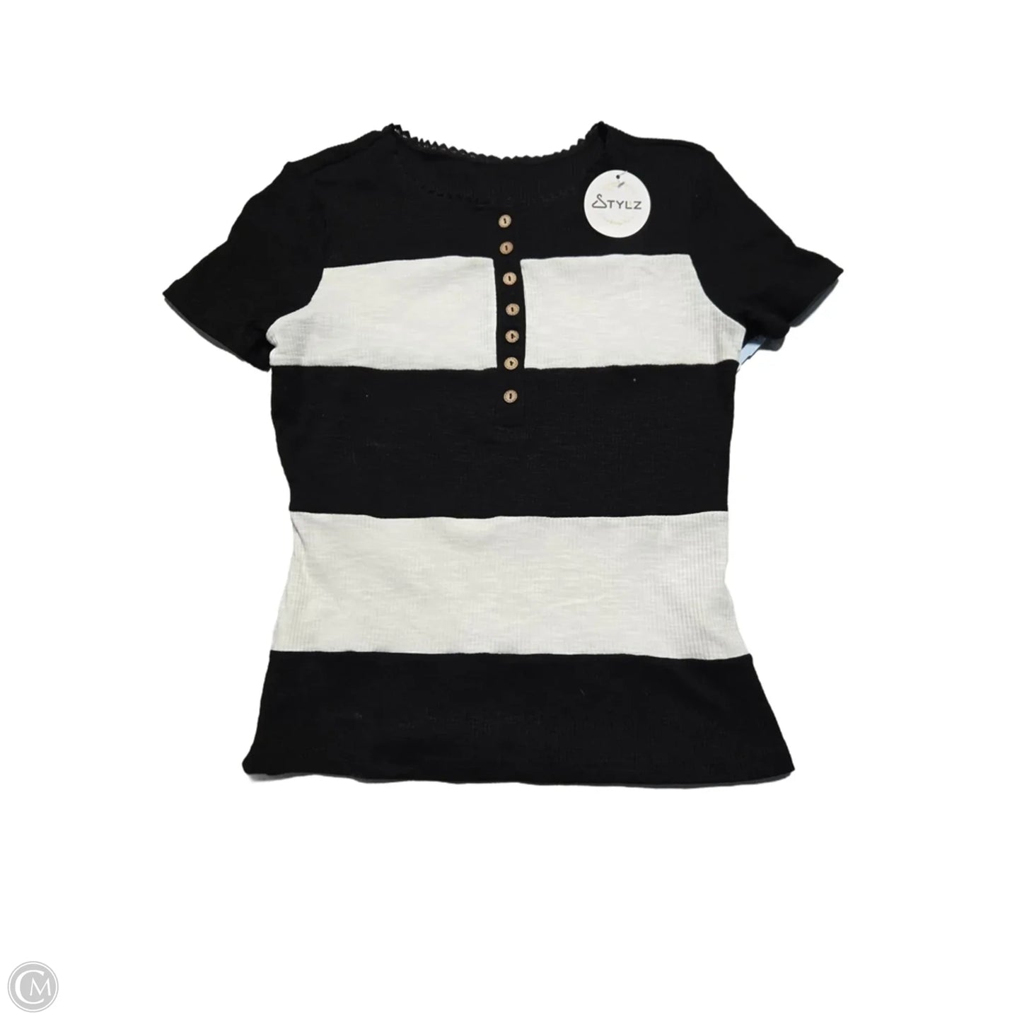 Top Short Sleeve By Cme In Black & White, Size: L