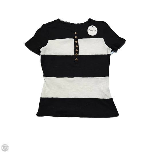 Top Short Sleeve By Cme In Black & White, Size: L