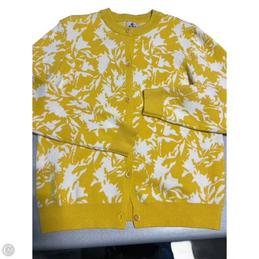 Sweater Cardigan By Cmc In White & Yellow, Size: L