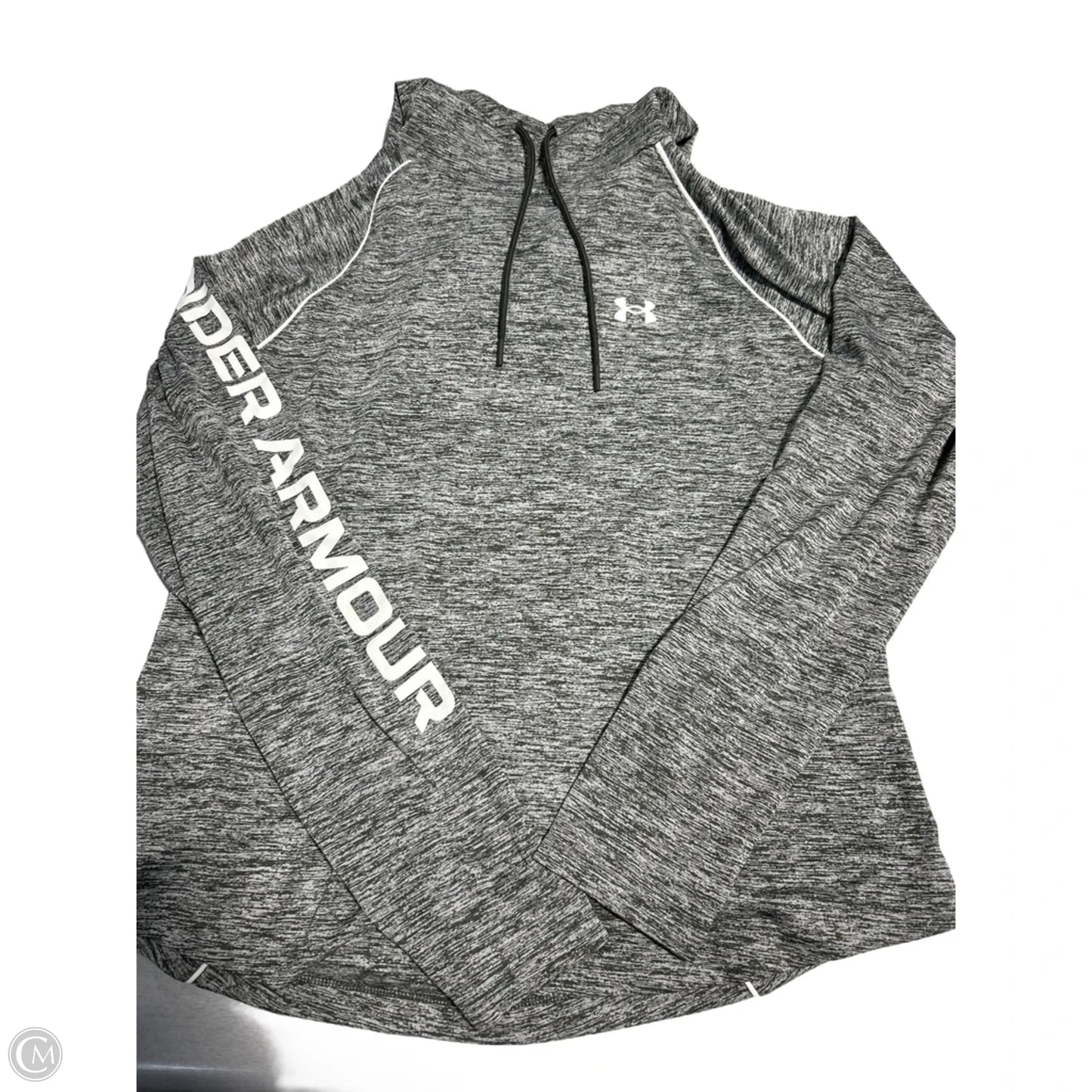 Athletic Top Long Sleeve Hoodie By Under Armour In Green & White, Size: L