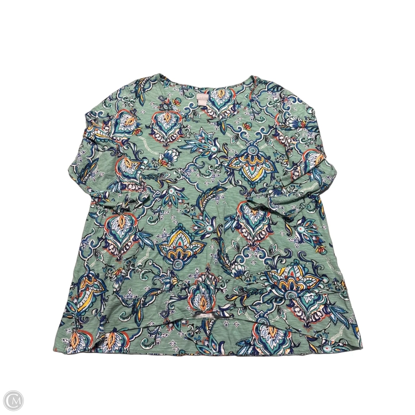 Top 3/4 Sleeve By Chicos In Green, Size: Xxl