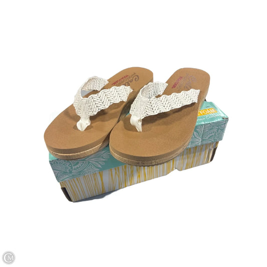 Sandals Flip Flops By Skechers In Tan & White, Size: 9