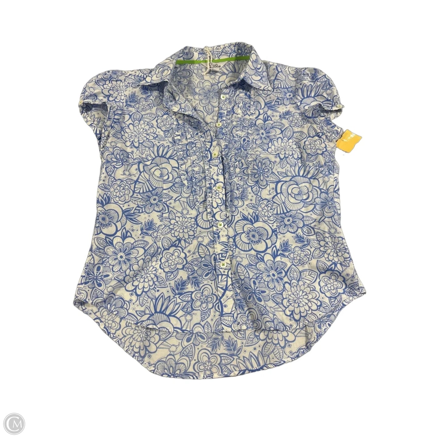 Top Short Sleeve Designer By Lilly Pulitzer In Blue & White, Size: L