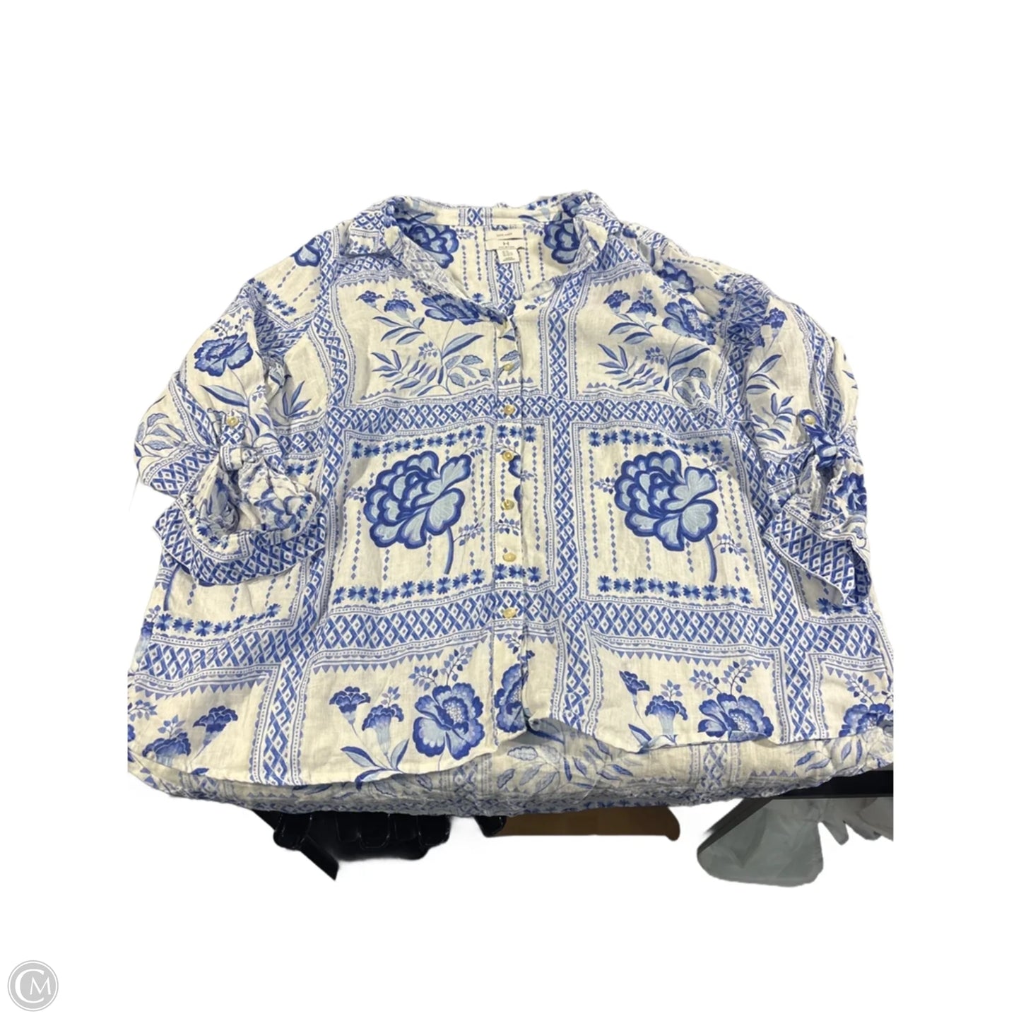 Top 3/4 Sleeve Designer By Halston In Blue, Size: 2x