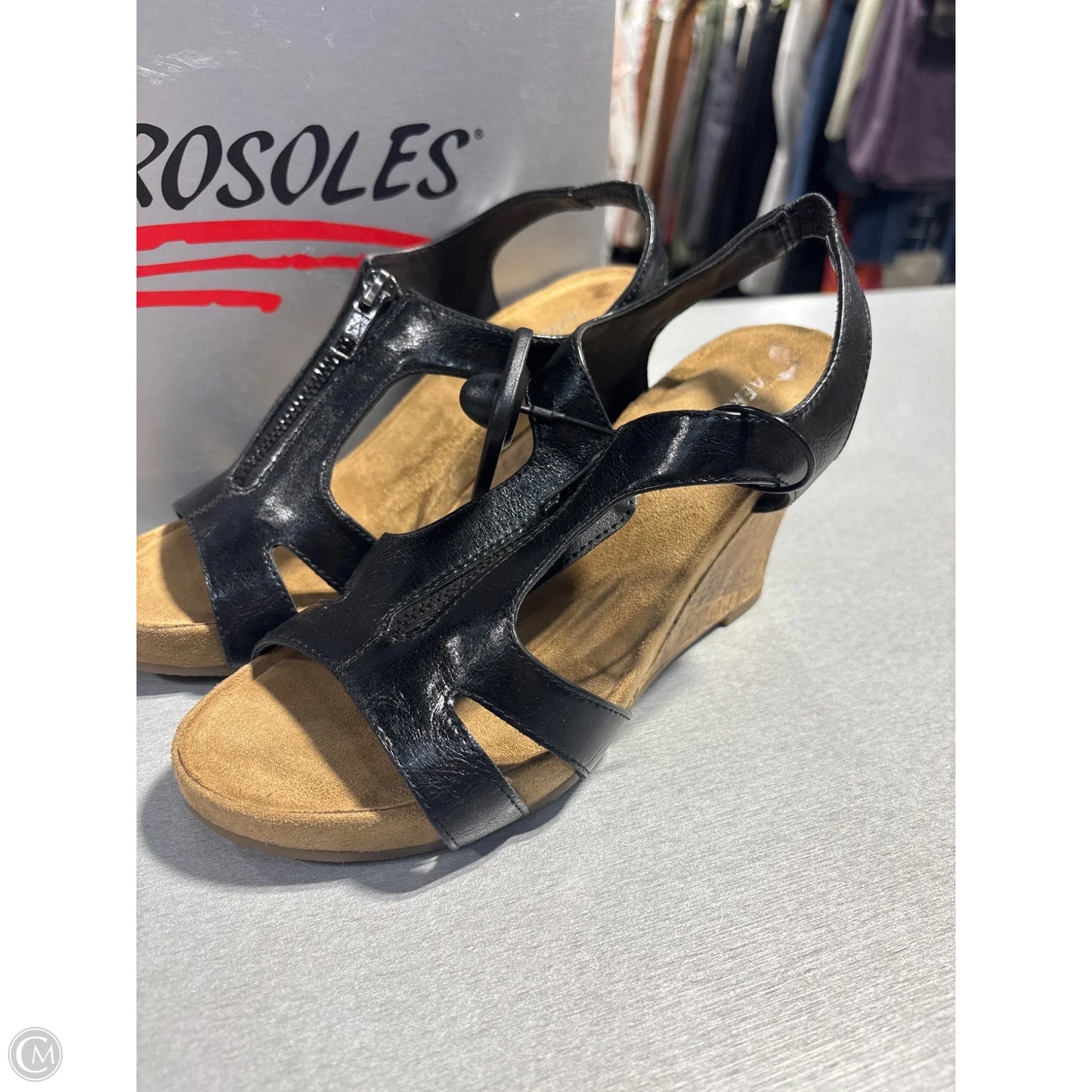 Sandals Heels Wedge By Aerosoles In Black & Brown, Size: 7.5