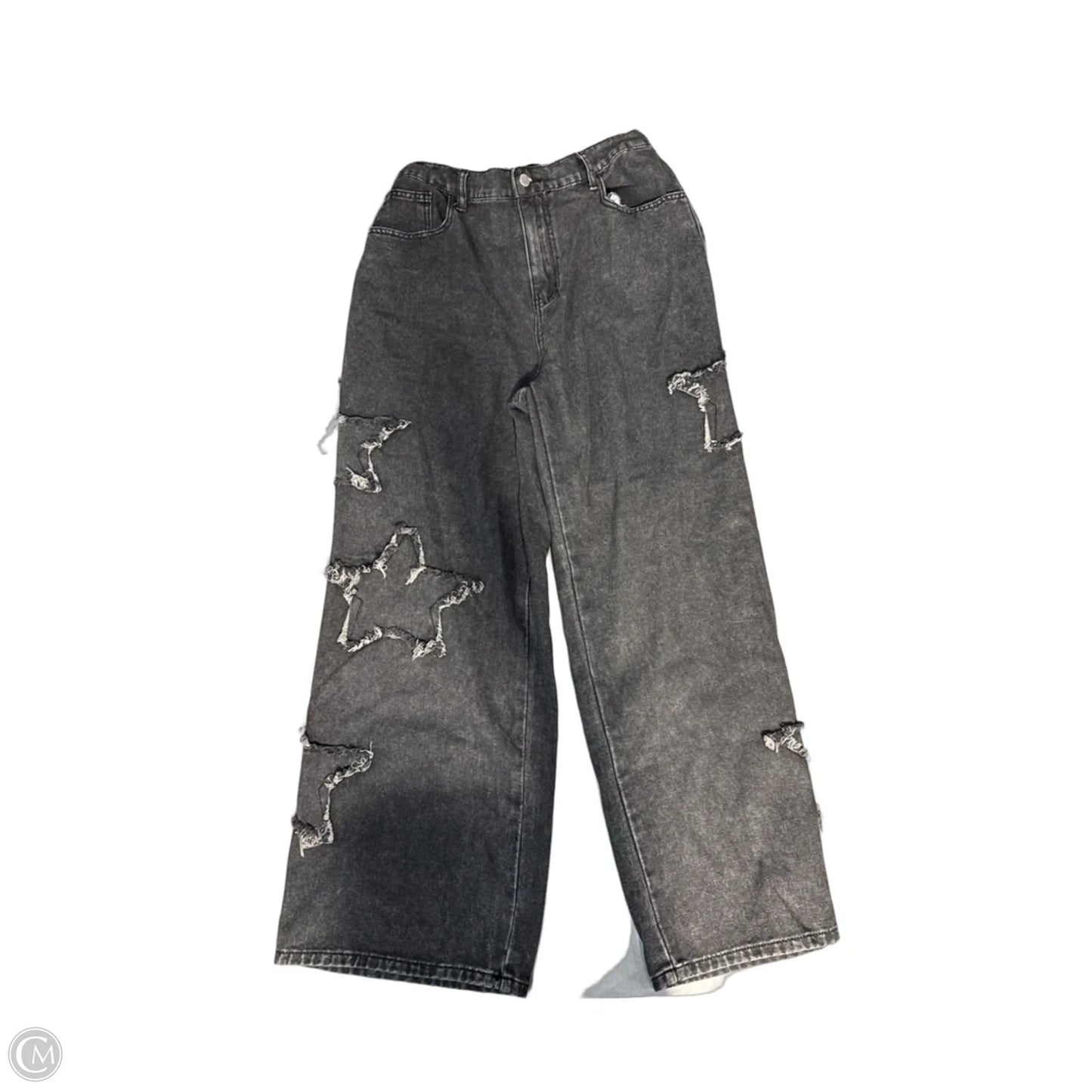 Jeans Wide Leg By Shein In Black Denim, Size: 16