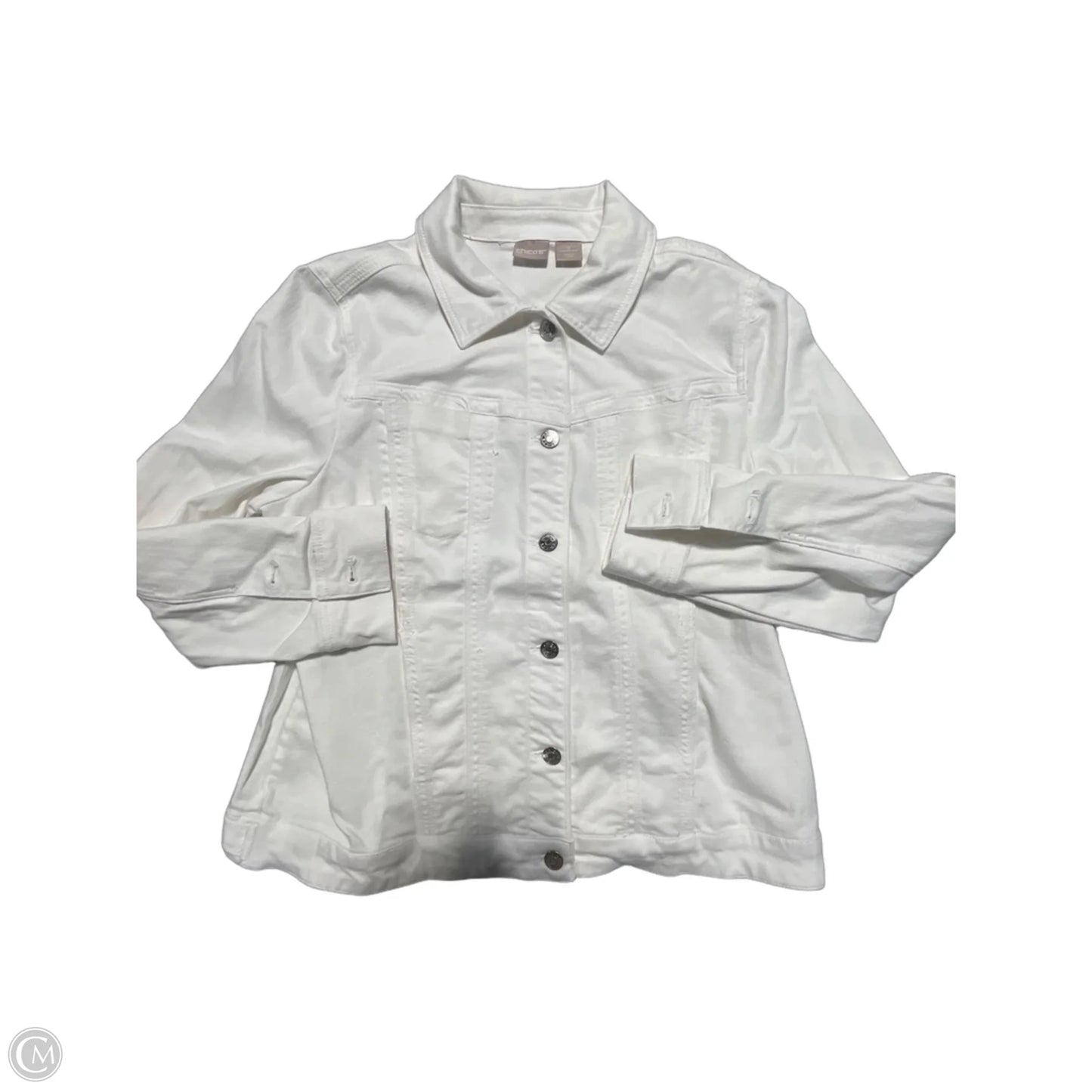 Jacket Denim By Chicos In White Denim, Size: L