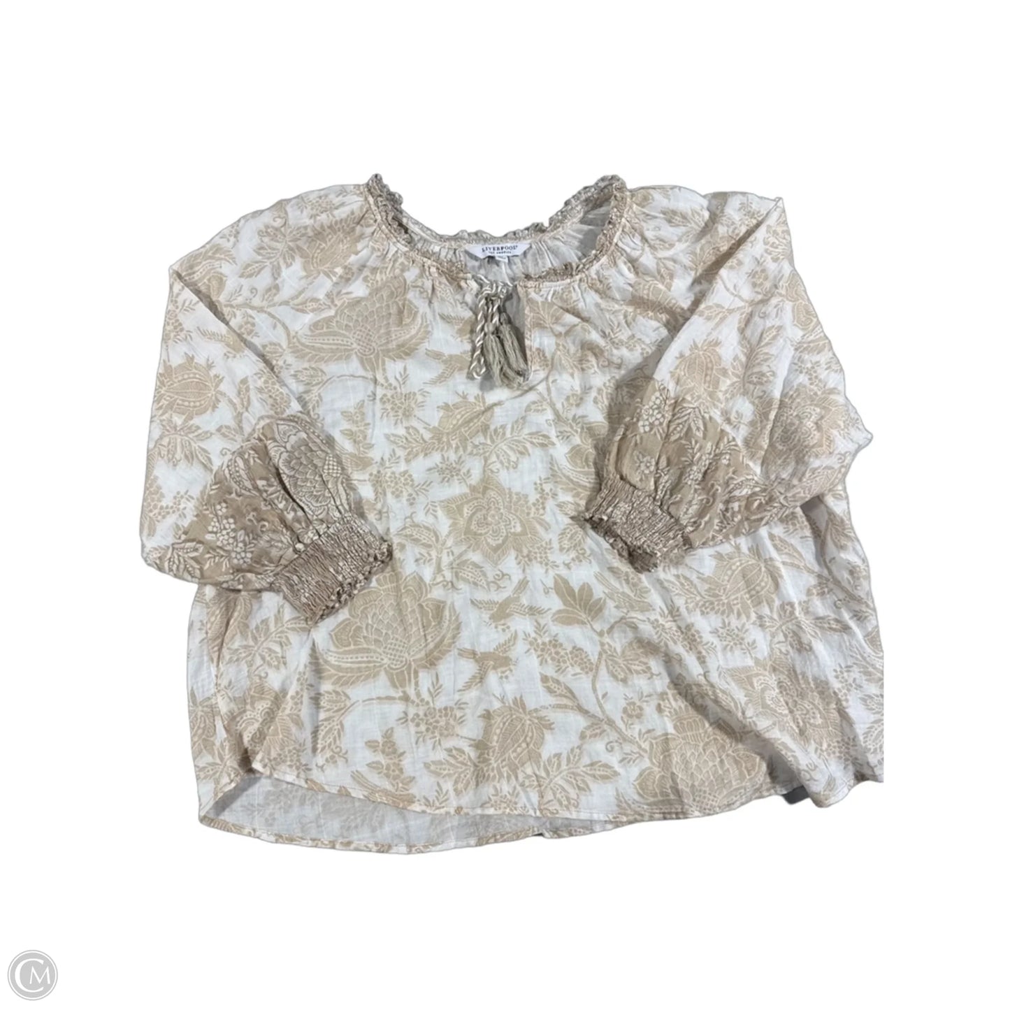 Top Long Sleeve By Liverpool In Cream & White, Size: 1x