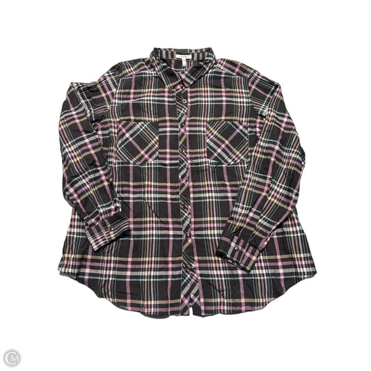 Top Long Sleeve By Maurices In Plaid Pattern, Size: Xxl