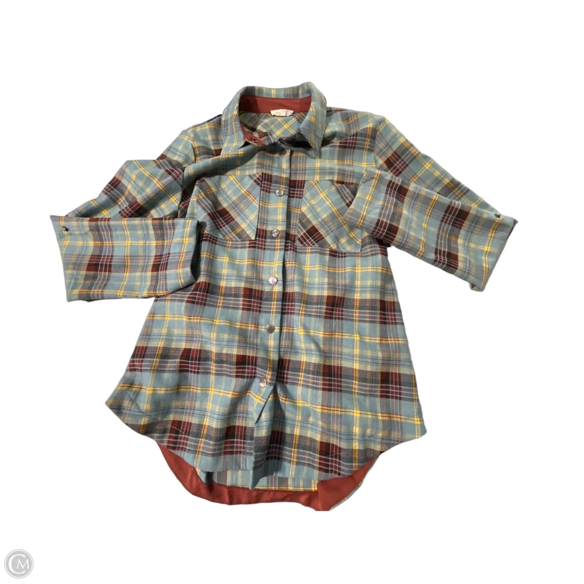 Top Long Sleeve By Mystree In Plaid Pattern, Size: M