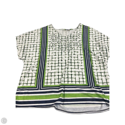 Top Short Sleeve By Zenergy By Chicos In Green & White, Size: Xl